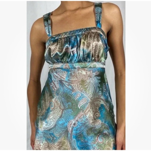Vintage Self Esteem Y2K Sz Large Baby Doll Whimsy Satin Paisley Square Neck Boho - Picture 1 of 7
